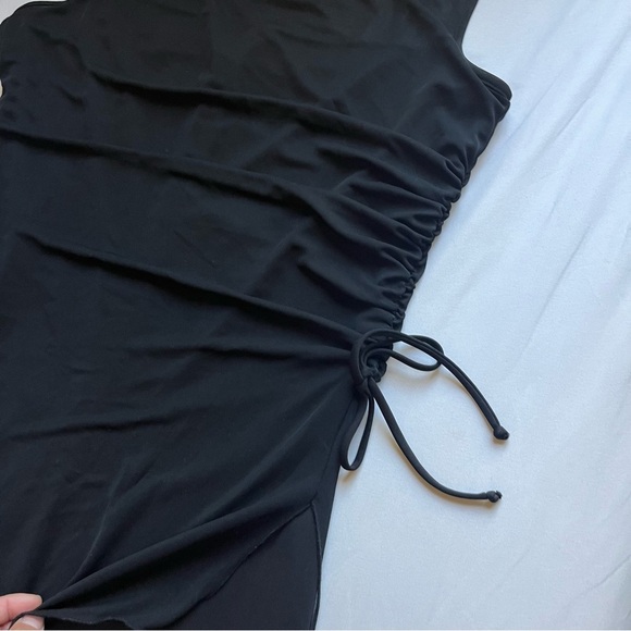 FINESSE vintage black knit mesh tank ruched asymmetrical wide leg jumpsuit - Picture 3 of 6